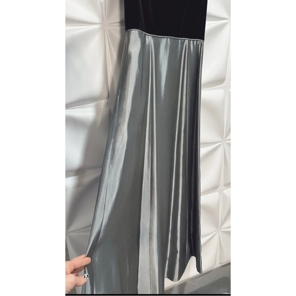 Crimson Lawrence Kurtz Sz 4P Black Velvet Silver Taffeta Long Formal Dress Gown - Picture 4 of 9
